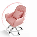 Pink Adjustable Swivel Leather Fixed Arms Office Chair Image - 13