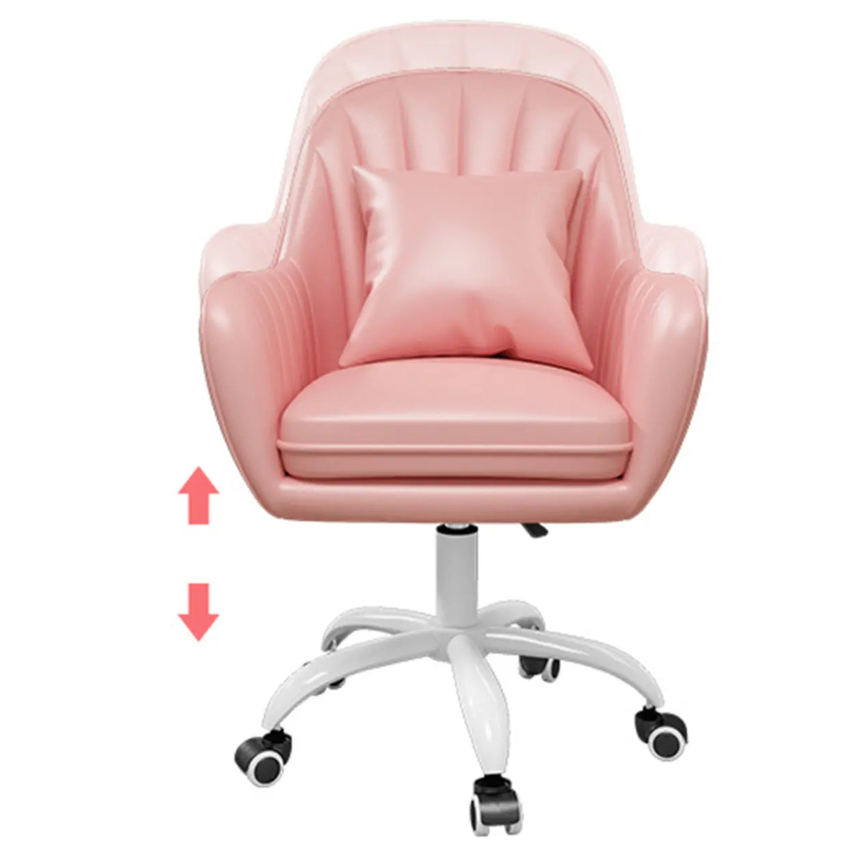 Pink Adjustable Swivel Leather Fixed Arms Office Chair Image - 15