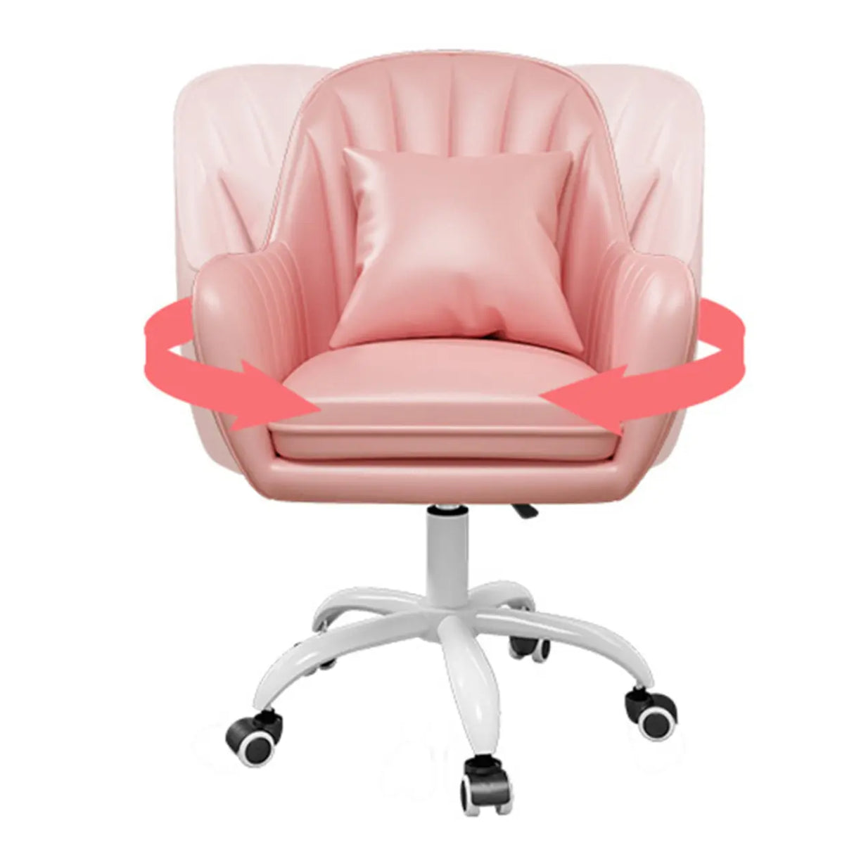 Pink Adjustable Swivel Leather Fixed Arms Office Chair Image - 17