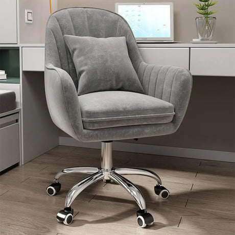 Pink Adjustable Swivel Leather Fixed Arms Office Chair Image - 2