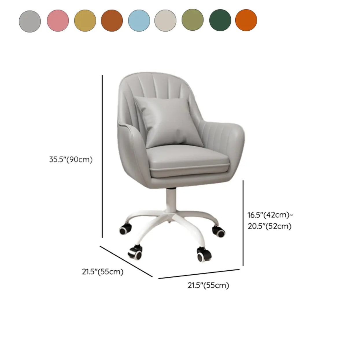 Pink Adjustable Swivel Leather Fixed Arms Office Chair 