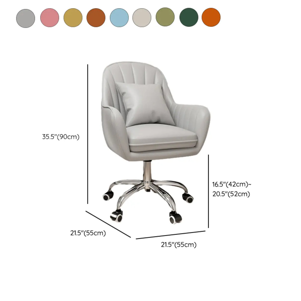 Pink Adjustable Swivel Leather Fixed Arms Office Chair Image - 34