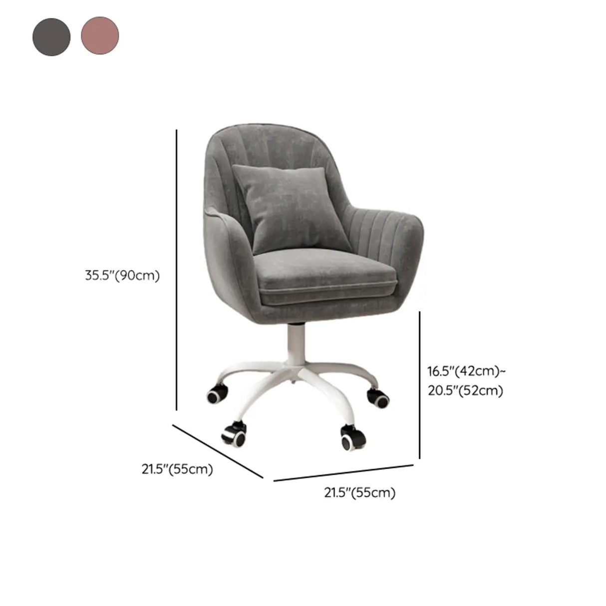 Pink Adjustable Swivel Leather Fixed Arms Office Chair Image - 35