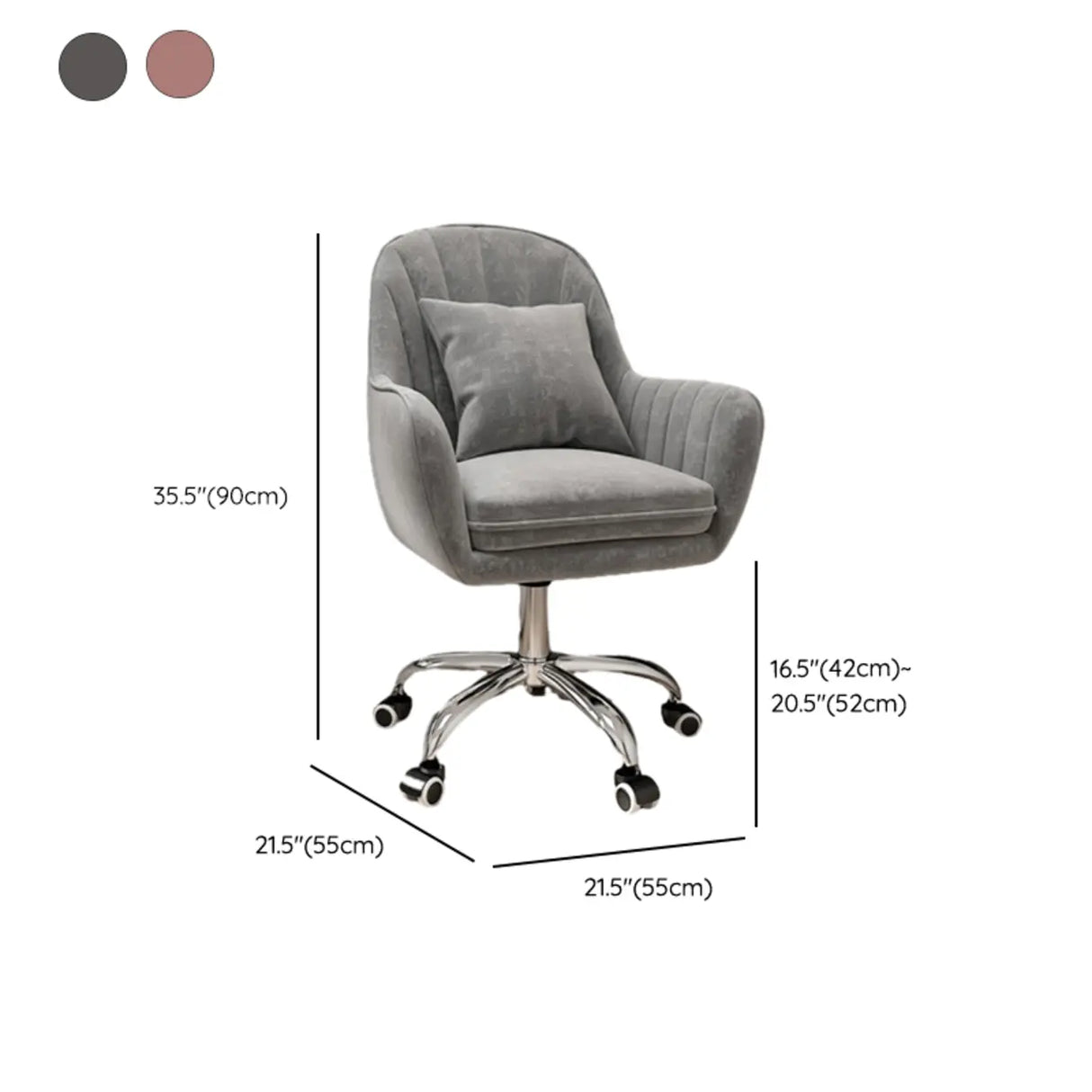 Pink Adjustable Swivel Leather Fixed Arms Office Chair Image - 36