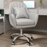 Pink Adjustable Swivel Leather Fixed Arms Office Chair Image - 9