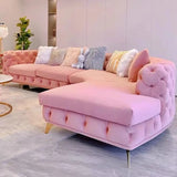 Pink Baby Fleece Square Arm Tufted Modular Sofa Chaise Image - 1