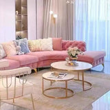 Pink Baby Fleece Square Arm Tufted Modular Sofa Chaise Image - 12