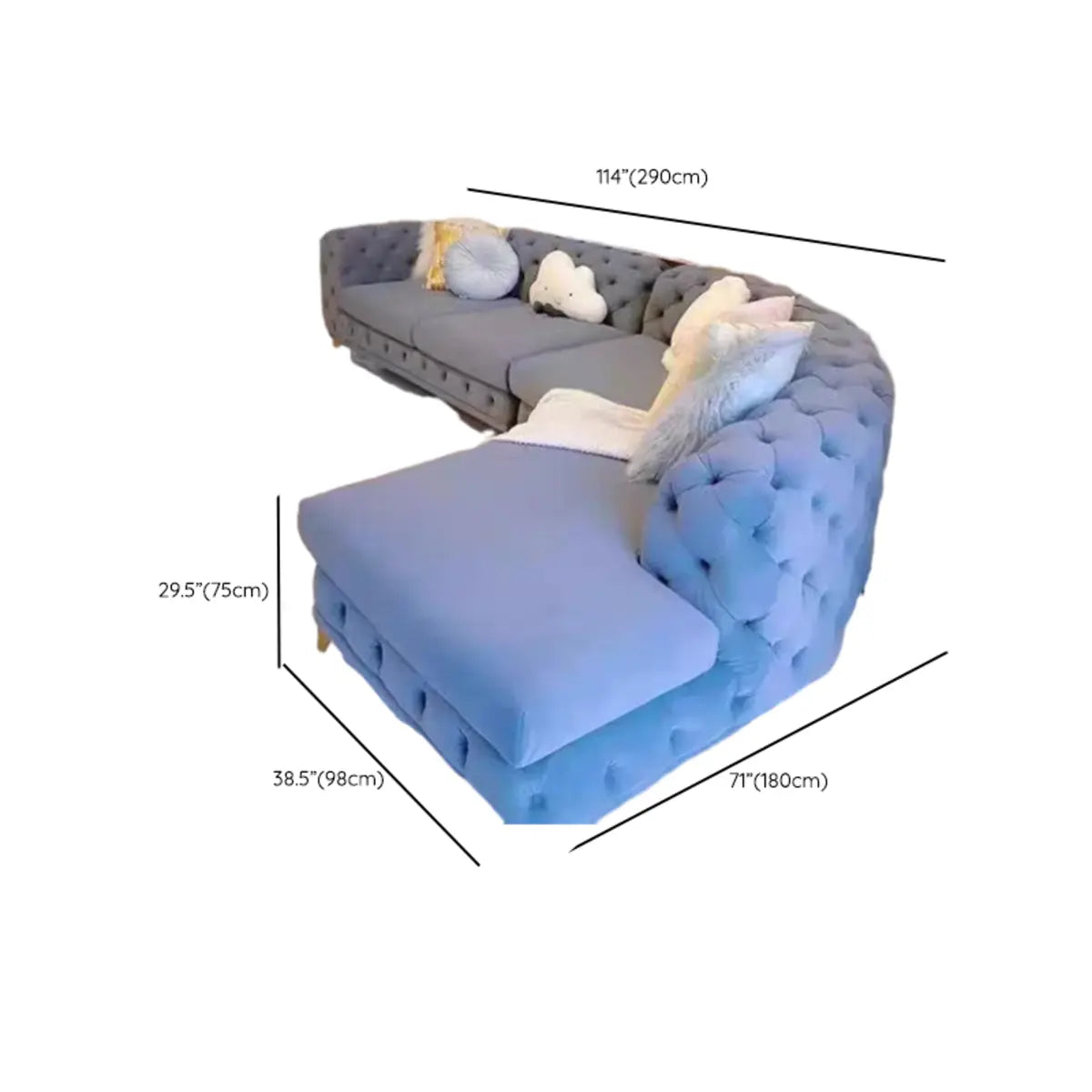 Pink Baby Fleece Square Arm Tufted Modular Sofa Chaise 