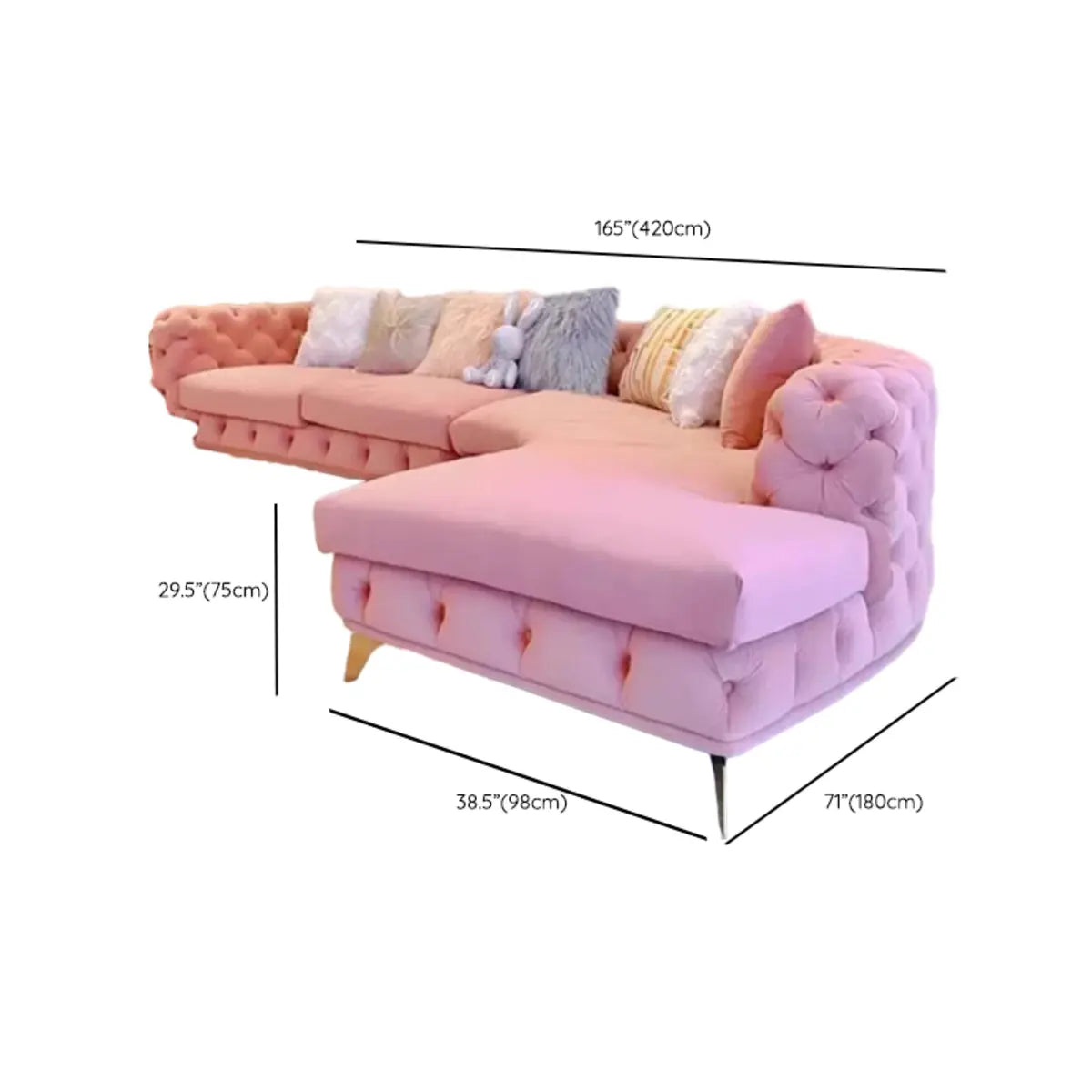 Pink Baby Fleece Square Arm Tufted Modular Sofa Chaise Image - 16
