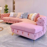 Pink Baby Fleece Square Arm Tufted Modular Sofa Chaise Image - 1