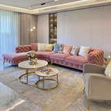 Pink Baby Fleece Square Arm Tufted Modular Sofa Chaise Image - 2