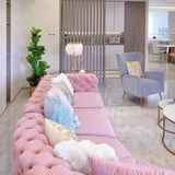 Pink Baby Fleece Square Arm Tufted Modular Sofa Chaise Image - 6