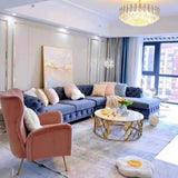 Pink Baby Fleece Square Arm Tufted Modular Sofa Chaise Image - 9