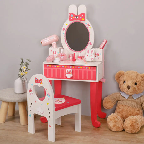 Pink Bunny Princess Vanity Set with Mirror and Storage Image - 1