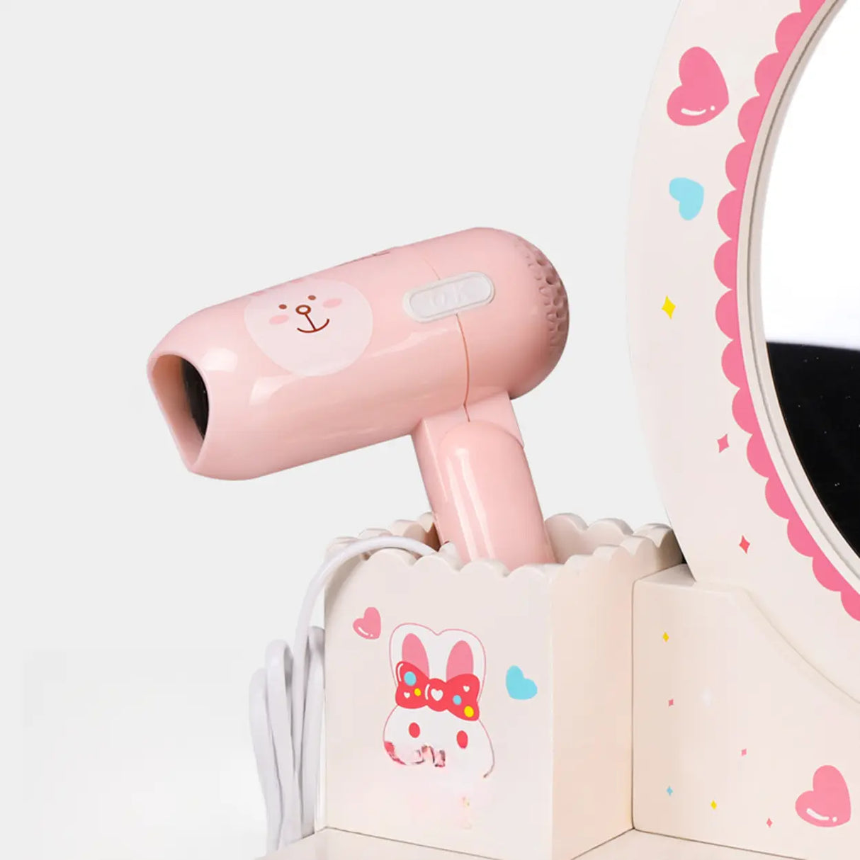 Pink Bunny Princess Vanity Set with Mirror and Storage Image - 10