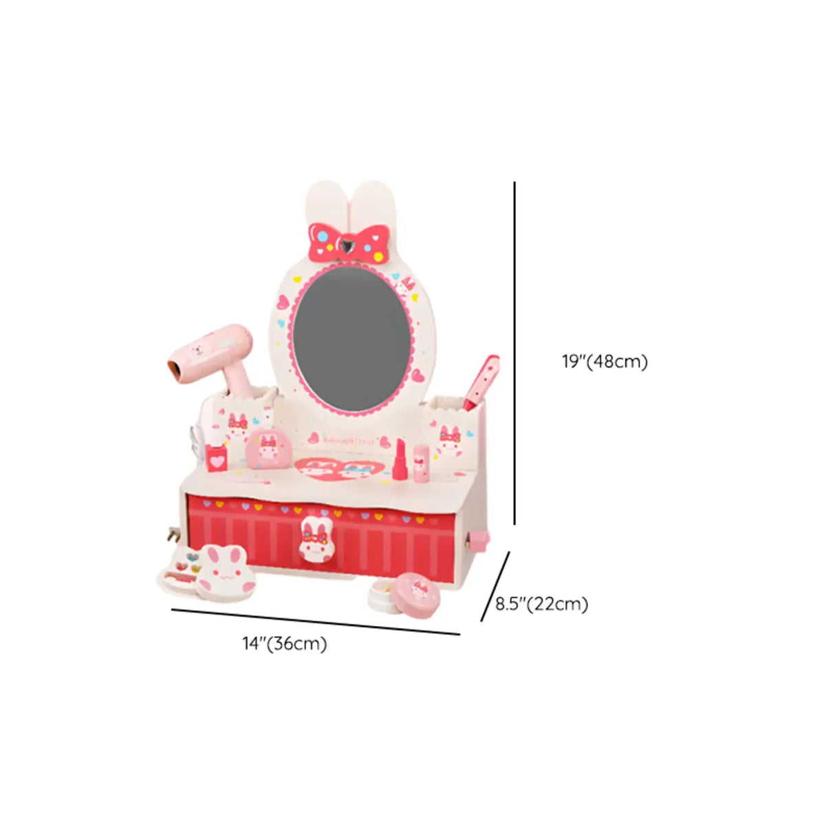 Pink Bunny Princess Vanity Set with Mirror and Storage 