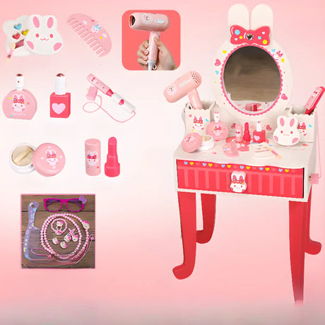Pink Bunny Princess Vanity Set with Mirror and Storage Image - 2
