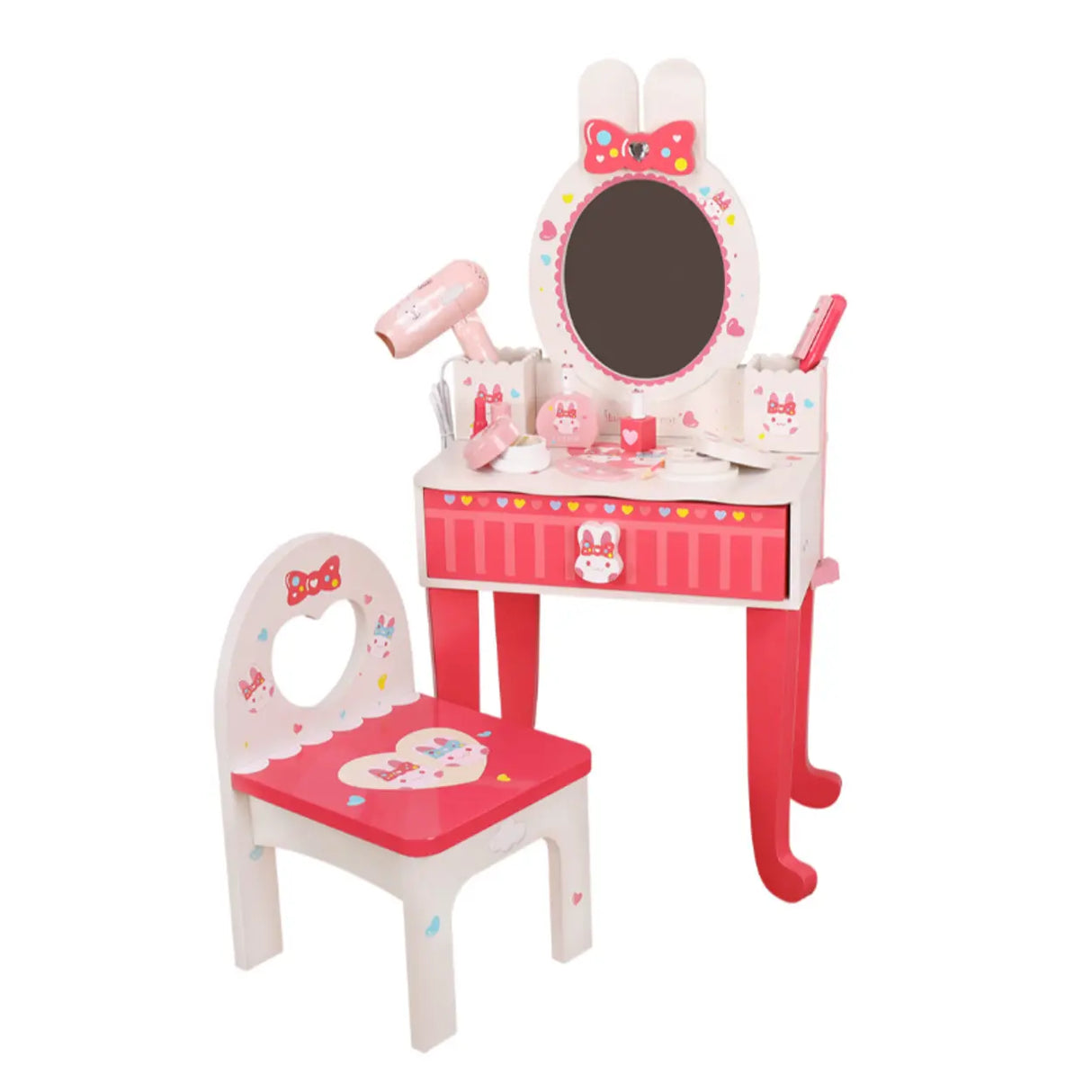 Pink Bunny Princess Vanity Set with Mirror and Storage Image - 5