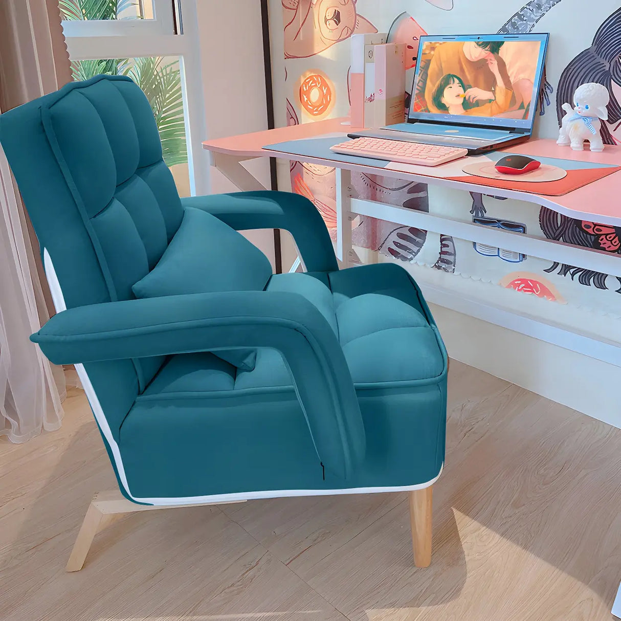 Pink Contemporary Plush Fabric Home Office Chairs Image - 18