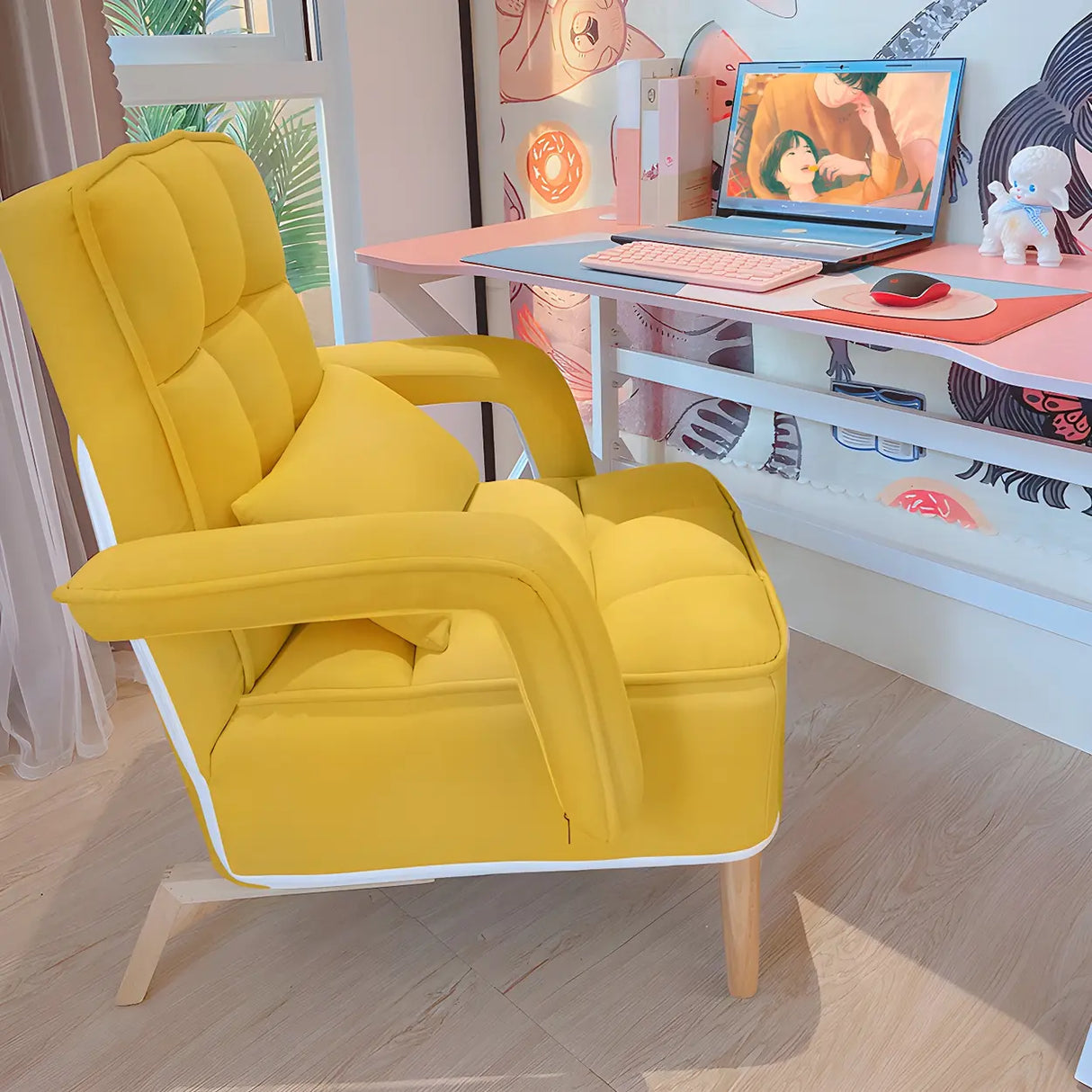 Pink Contemporary Plush Fabric Home Office Chairs Image - 4