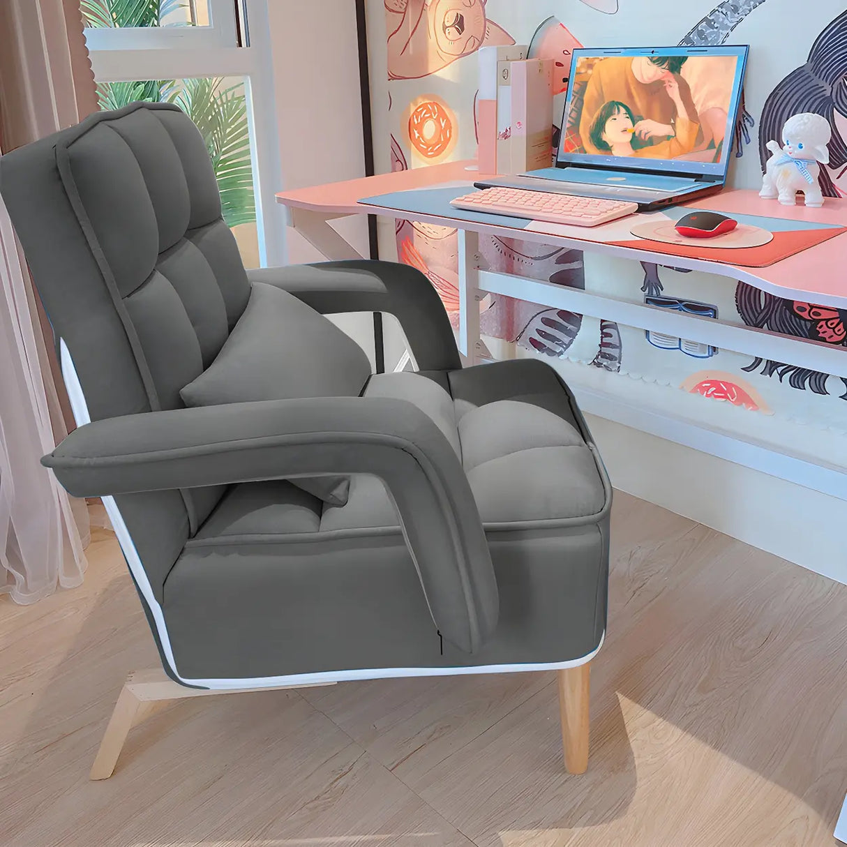Pink Contemporary Plush Fabric Home Office Chairs Image - 7