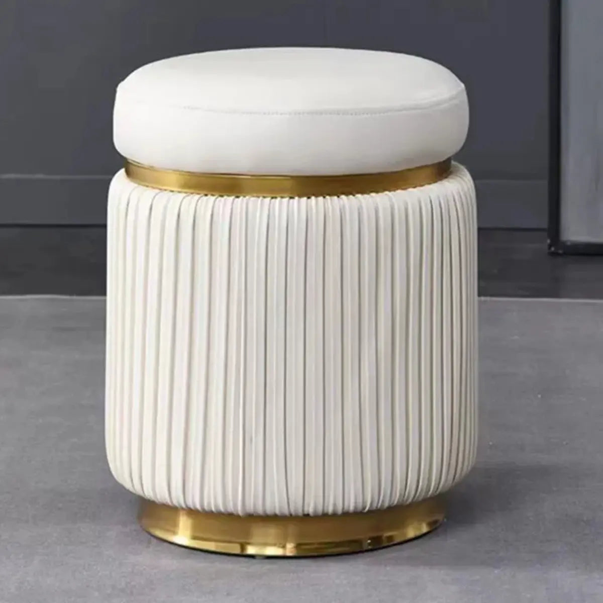 Pink Cylindrical Upholstered Velvet Gold Accent Vanity Stool Image - 10