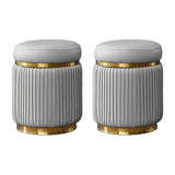 Pink Cylindrical Upholstered Velvet Gold Accent Vanity Stool Image - 13