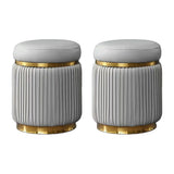 Pink Cylindrical Upholstered Velvet Gold Accent Vanity Stool Image - 13