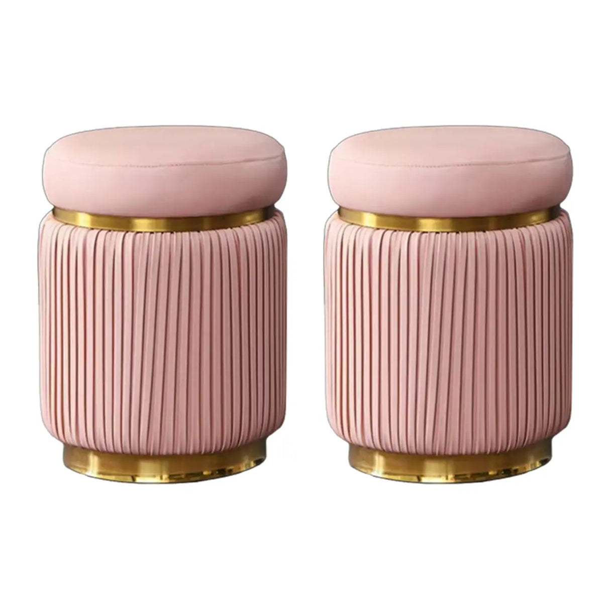 Pink Cylindrical Upholstered Velvet Gold Accent Vanity Stool Image - 14