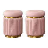 Pink Cylindrical Upholstered Velvet Gold Accent Vanity Stool Image - 14