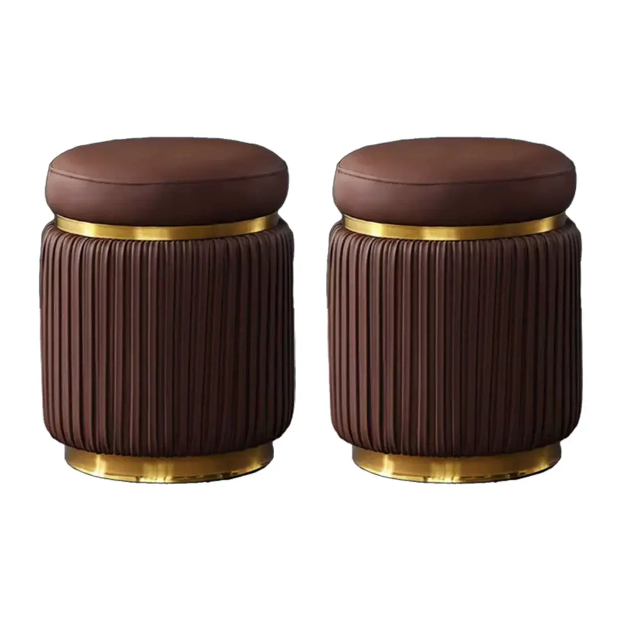 Pink Cylindrical Upholstered Velvet Gold Accent Vanity Stool Image - 16