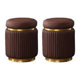 Pink Cylindrical Upholstered Velvet Gold Accent Vanity Stool Image - 16