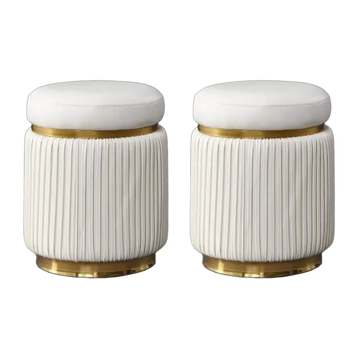 Pink Cylindrical Upholstered Velvet Gold Accent Vanity Stool Image - 17