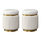 Pink Cylindrical Upholstered Velvet Gold Accent Vanity Stool Image - 17