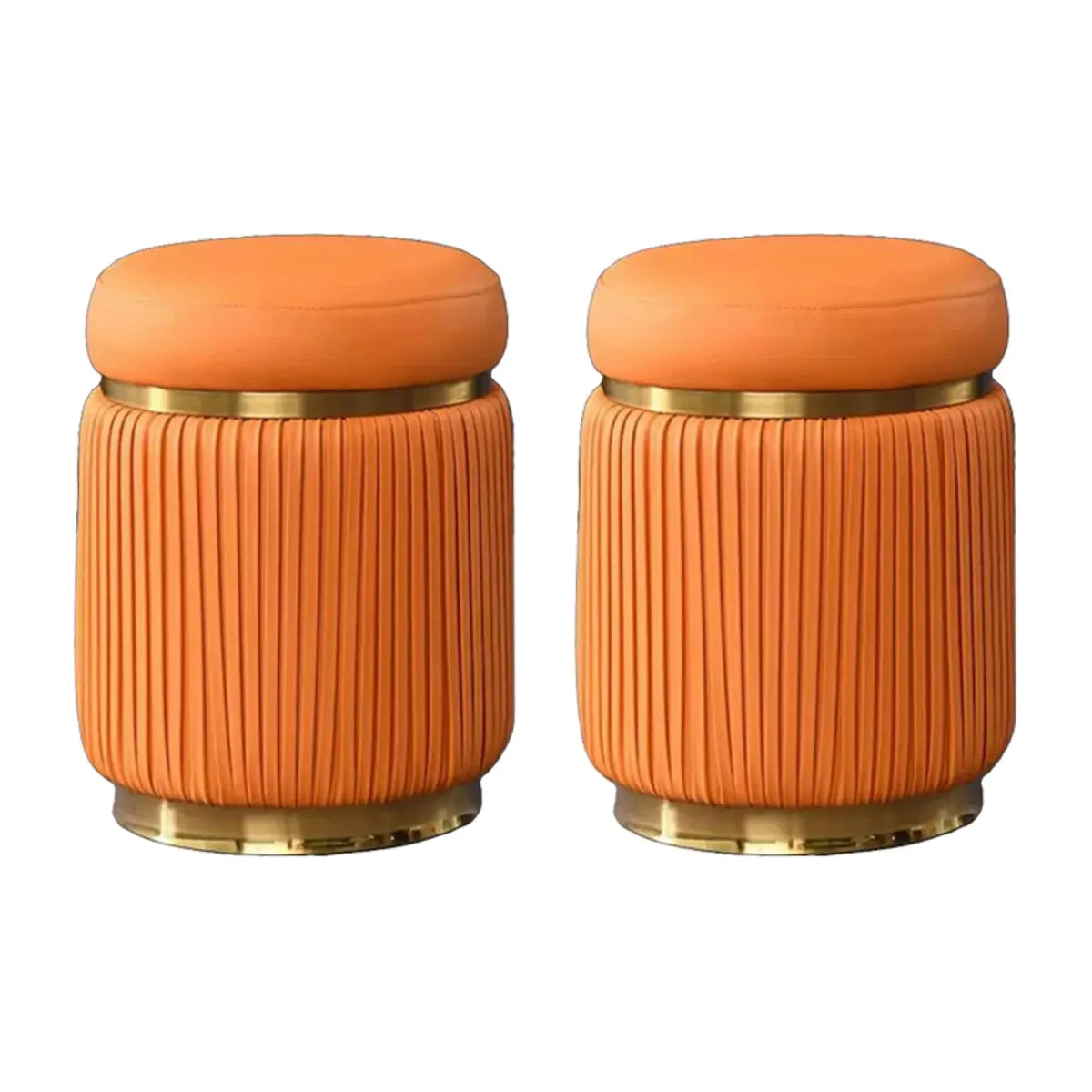 Pink Cylindrical Upholstered Velvet Gold Accent Vanity Stool Image - 18