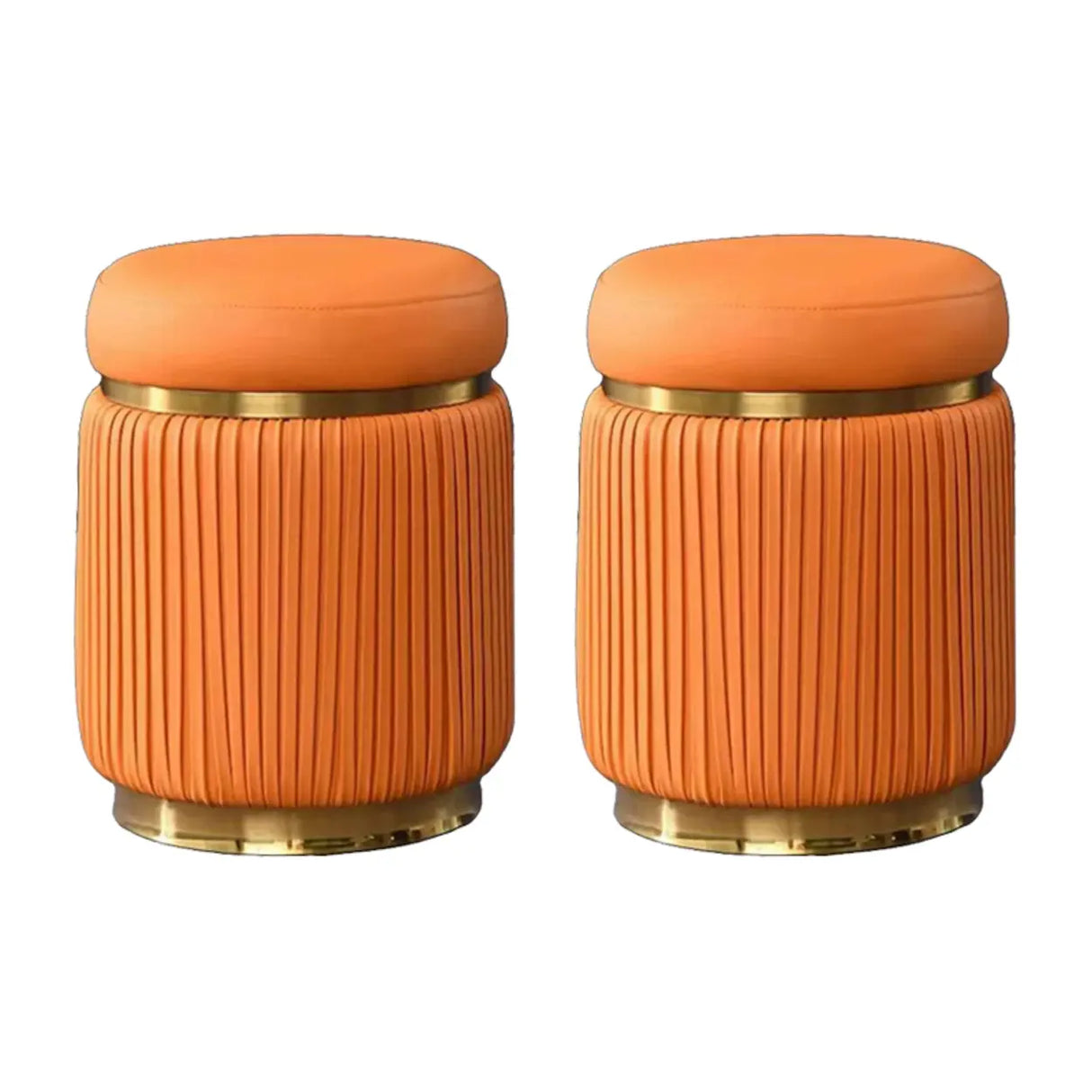 Pink Cylindrical Upholstered Velvet Gold Accent Vanity Stool Image - 18