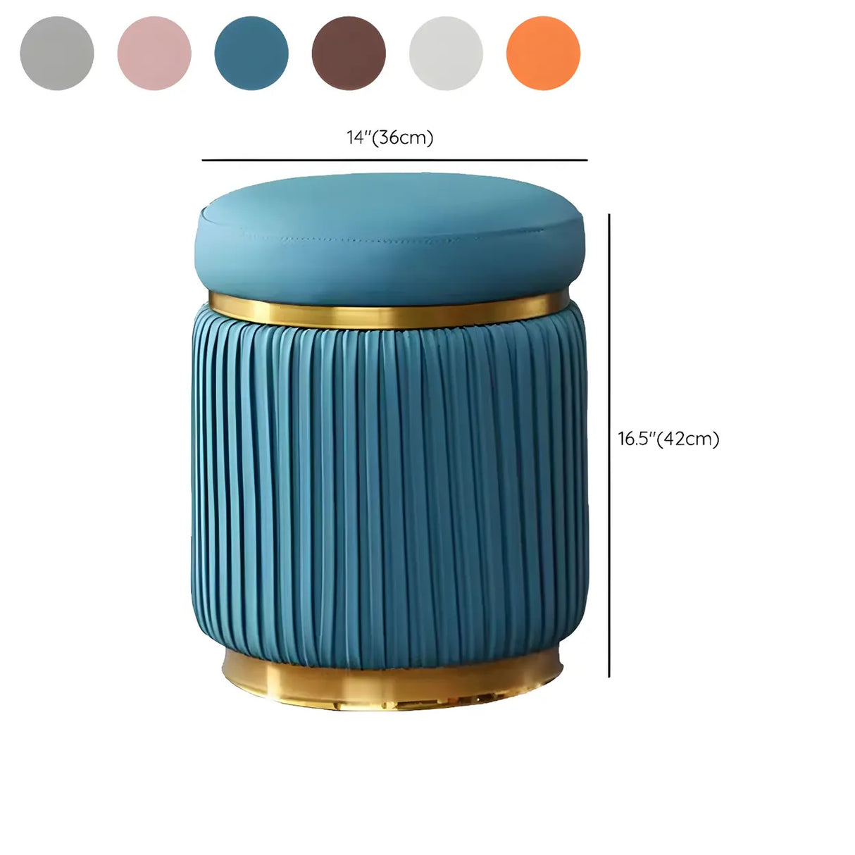 Pink Cylindrical Upholstered Velvet Gold Accent Vanity Stool 