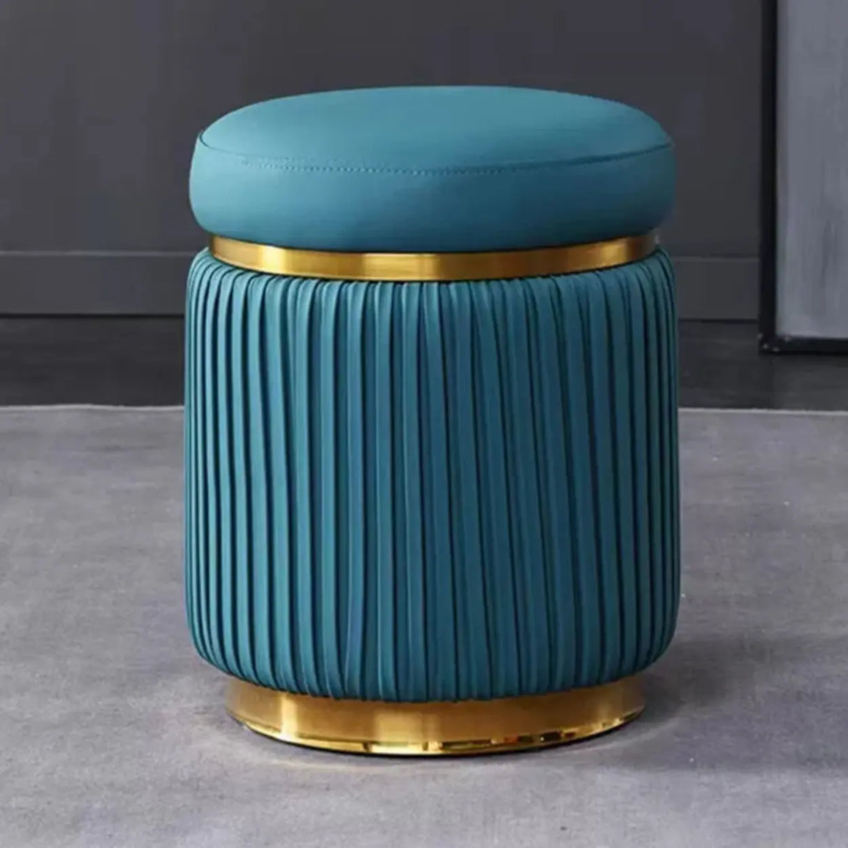 Pink Cylindrical Upholstered Velvet Gold Accent Vanity Stool Image - 5