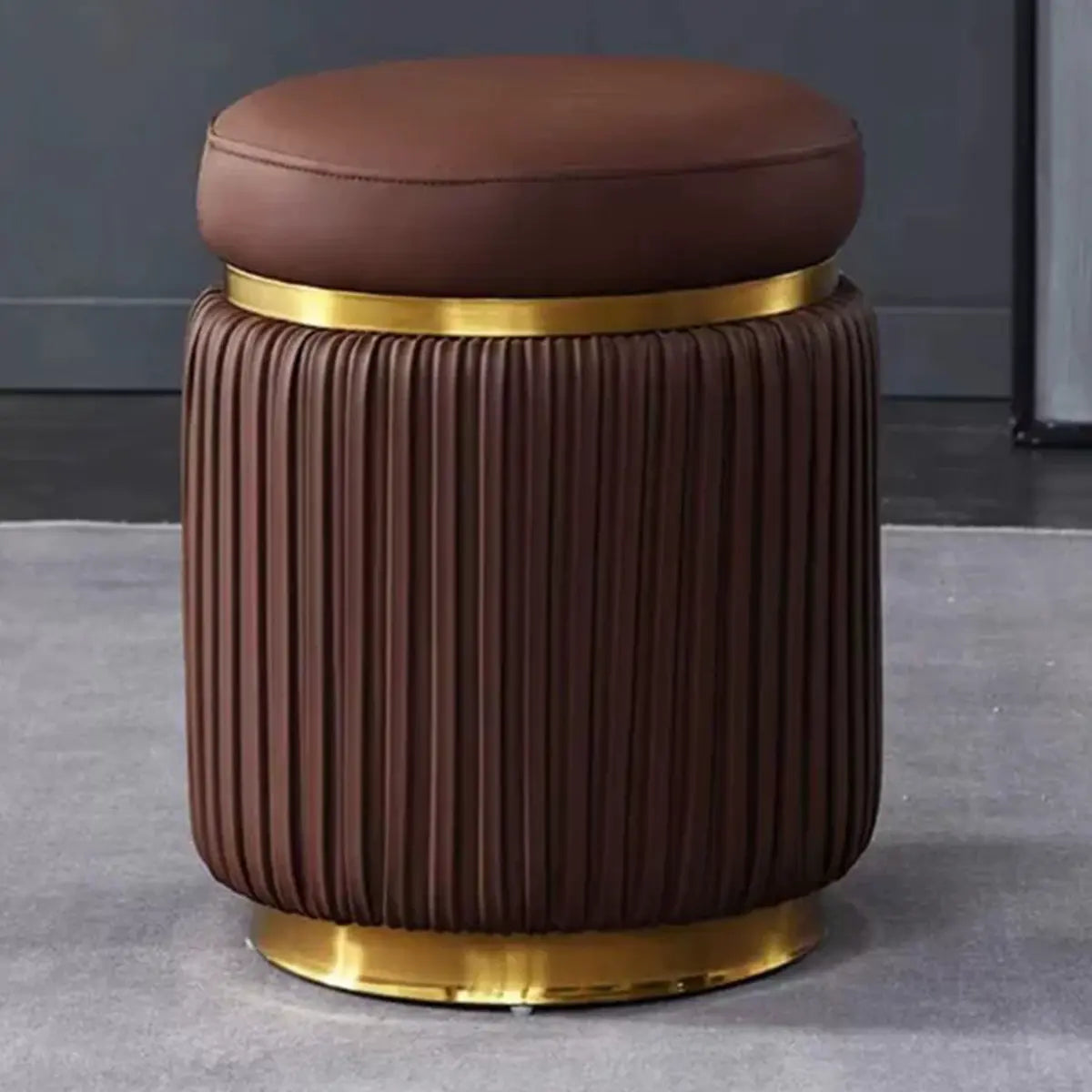 Pink Cylindrical Upholstered Velvet Gold Accent Vanity Stool Image - 8