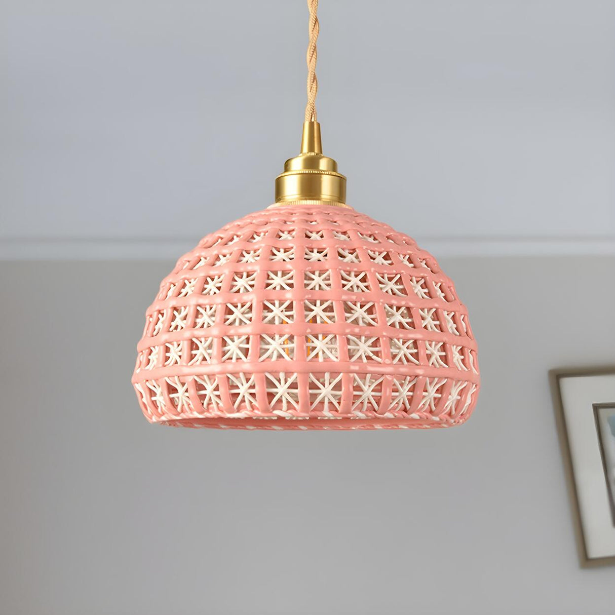 Pink Dome Vintage Stylish Metal Hollow Out Pendant Light Image - 12