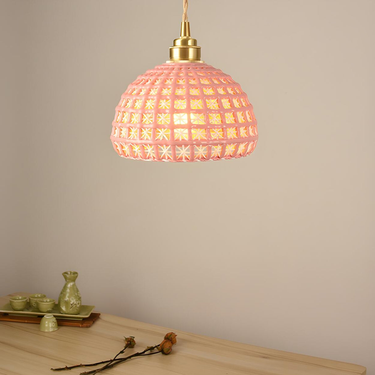 Pink Dome Vintage Stylish Metal Hollow Out Pendant Light Image - 13