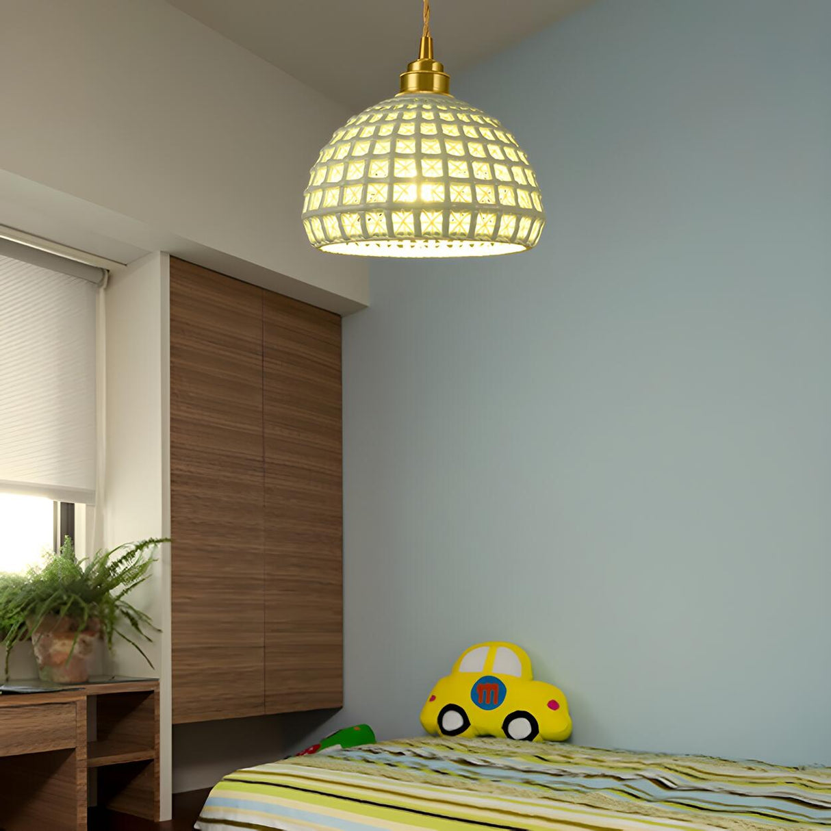 Pink Dome Vintage Stylish Metal Hollow Out Pendant Light Image - 3