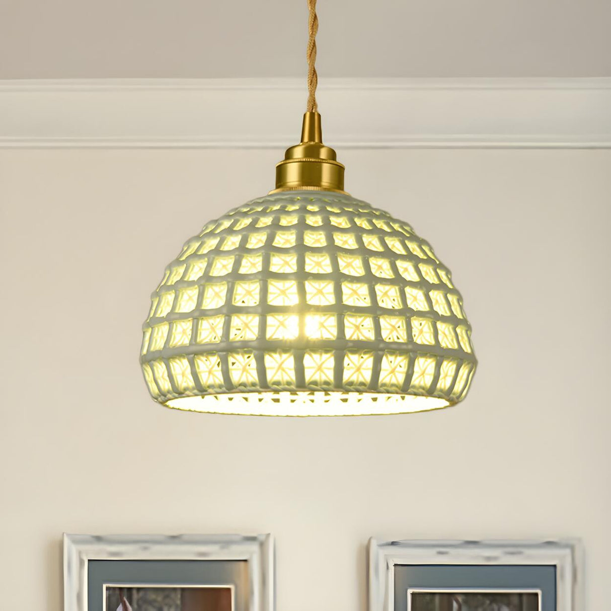 Pink Dome Vintage Stylish Metal Hollow Out Pendant Light Image - 4