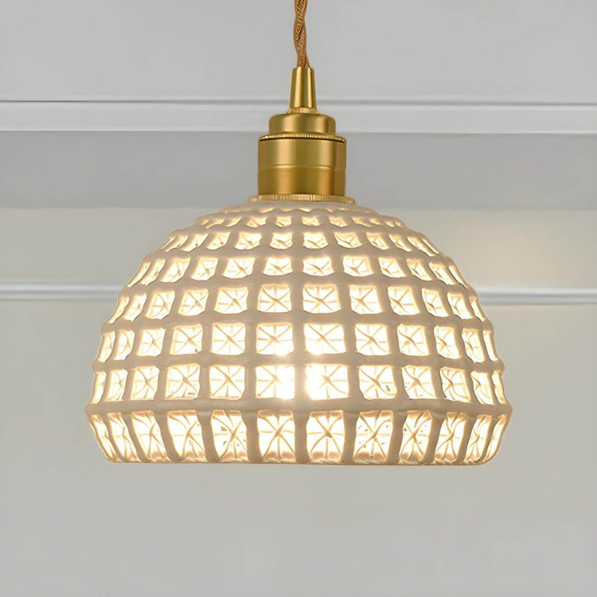 Pink Dome Vintage Stylish Metal Hollow Out Pendant Light Image - 7