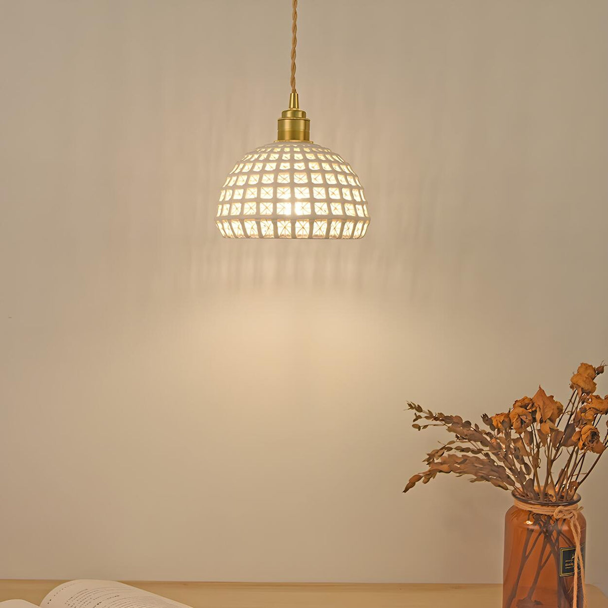 Pink Dome Vintage Stylish Metal Hollow Out Pendant Light Image - 8