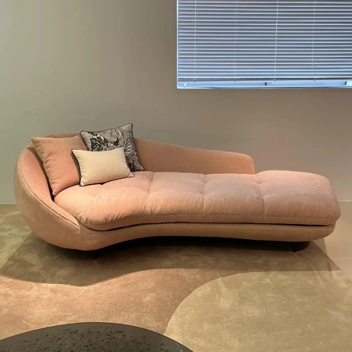 Pink Fabric Upholstered Foam Fill Black Leg Chaise Image - 1