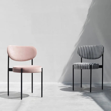 Pink Flannel Curved Back Metal Four Legs Side Chair Image - 1