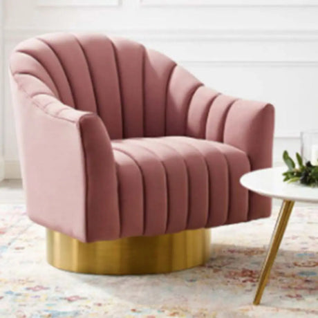 Pink Flannel Sewn Pillow Back Round Base Arm Chair Image - 1