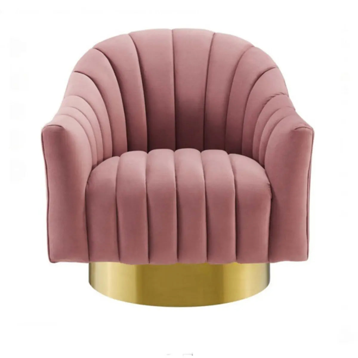 Pink Flannel Sewn Pillow Back Round Base Arm Chair Image - 3