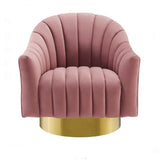 Pink Flannel Sewn Pillow Back Round Base Arm Chair Image - 3